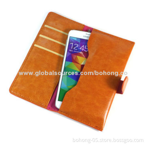 Universal leather case for smartphone, wallet design,different colors and materials are available